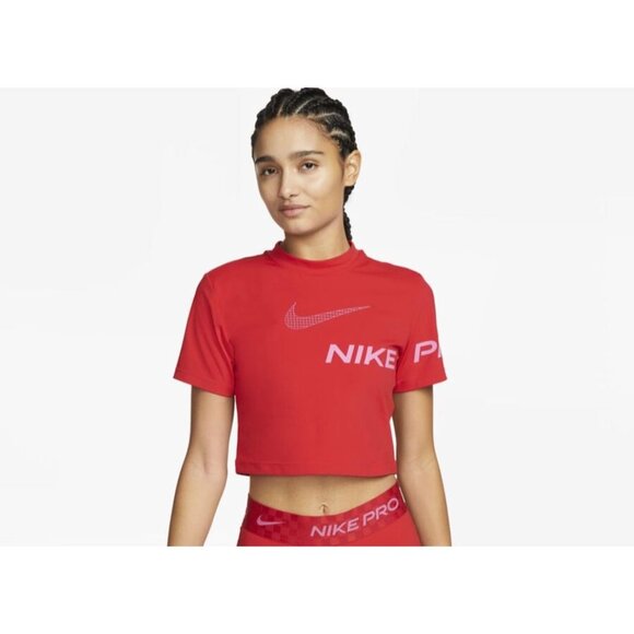 Nike Pro Dri-FIT Women's Short-Sleeve Cropped Graphic Training XS Top - Picture 3 of 6